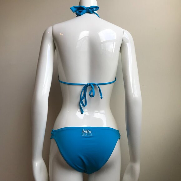 Billabong BLUE CRUSH era Vintage bikini solid blue halter top set RARE - Picture 3 of 10